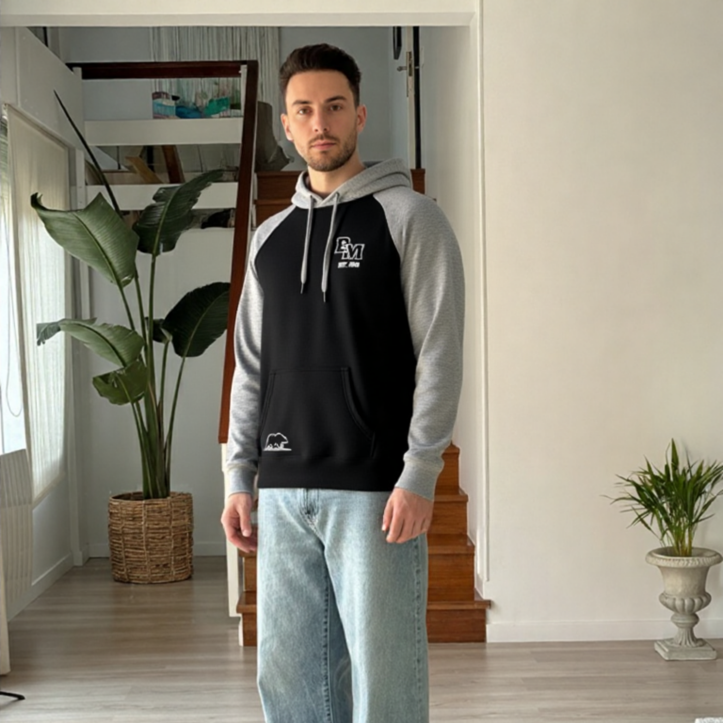 Buzo hombre bicolor BMH2581-1 Gris-negro